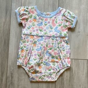 NWT Swoon Baby Bunny Print Bubble Romper with Embroidered Sleeves, size newborn